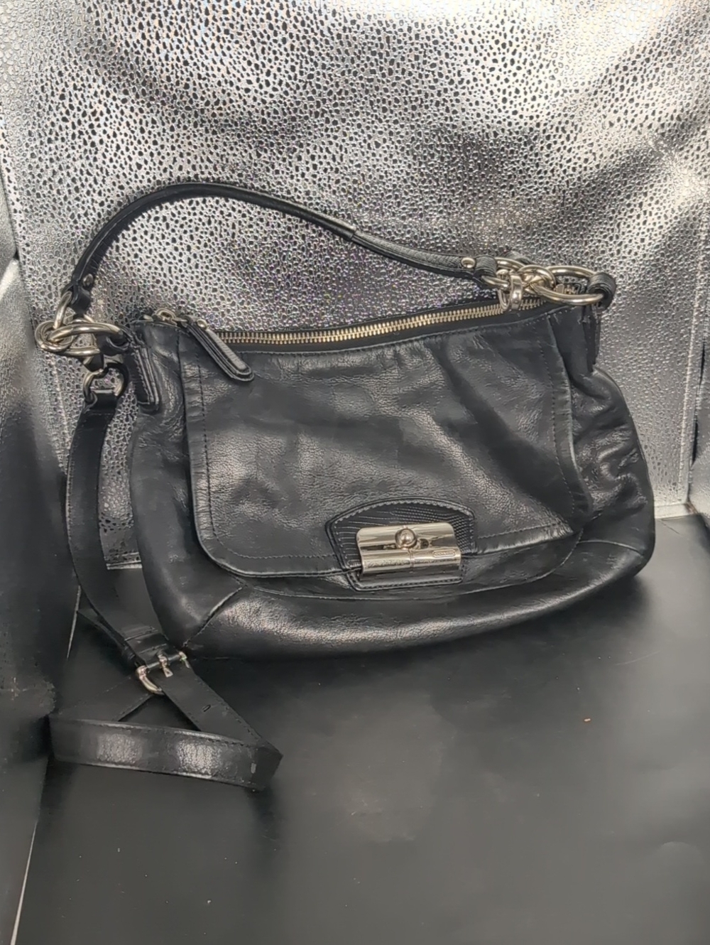 Coach Hobo 19292 Kirstin Black Leather Shoulder Bag With Long Strap